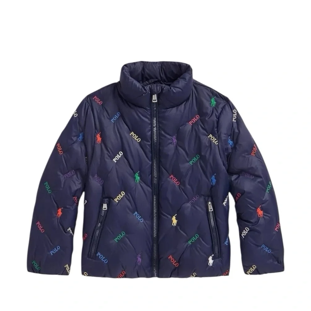 Polo Ralph Lauren Unisex Navy Blue Pony Logo Zip Down Puffer Jacket Size 8-10